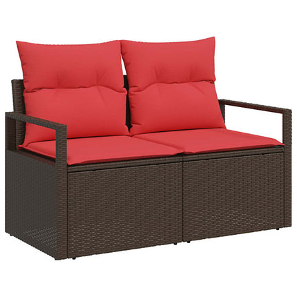 Sofa Sæt 8 stk. Brun og Rød Poly Rattan og Stål