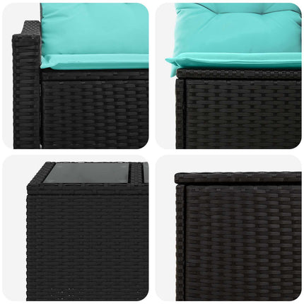 Sofa Sæt 8 stk. Sort og Blå Poly Rattan og Stål