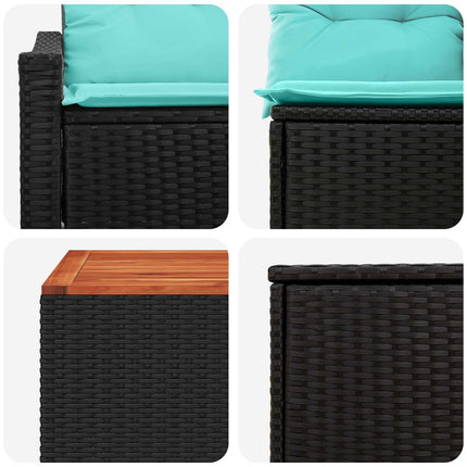 Sofa Sæt 8 stk. Sort og Blå Poly Rattan og Stål