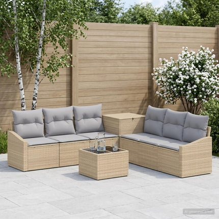 Sofa Sæt 8 stk. Beige og lys grå Poly Rattan og Stål