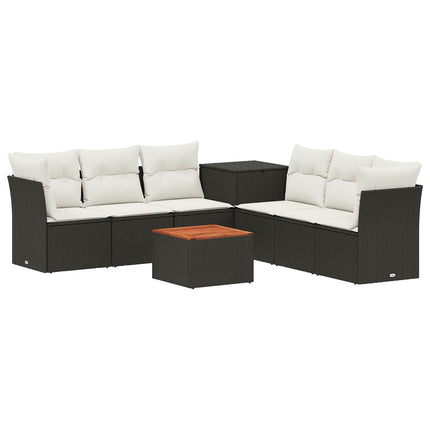 Sofa Sæt 8 stk. Sort og Cremehvid Poly Rattan og Stål
