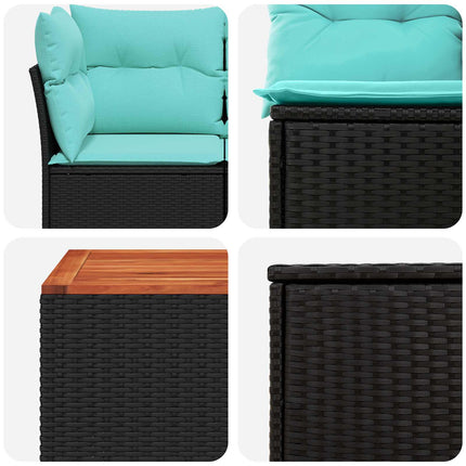 Sofa Sæt 8 stk. Sort og Blå Poly Rattan og Stål