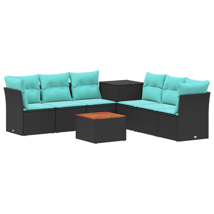 Sofa Sæt 8 stk. Sort og Blå Poly Rattan og Stål