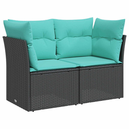 Sofa Sæt 8 stk. Sort og Blå Poly Rattan og Stål