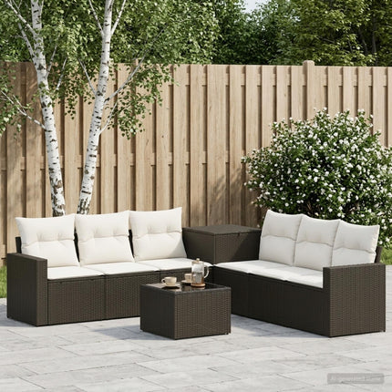 Sofa Sæt 8 stk. Sort og Cremehvid Poly Rattan og Stål