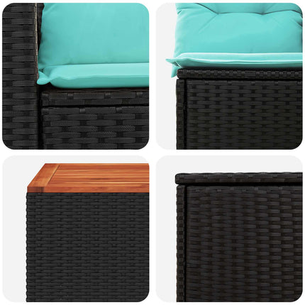 Sofa Sæt 8 stk. Sort og Blå 55 x 55 x 37 cm Poly Rattan og Stål