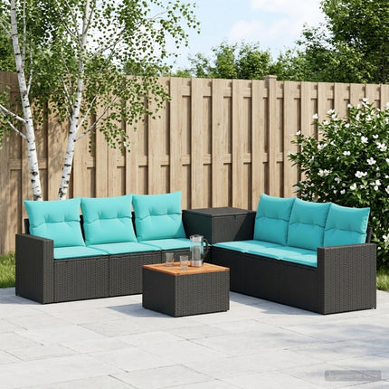 Sofa Sæt 8 stk. Sort og Blå 55 x 55 x 37 cm Poly Rattan og Stål