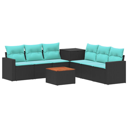 Sofa Sæt 8 stk. Sort og Blå 55 x 55 x 37 cm Poly Rattan og Stål
