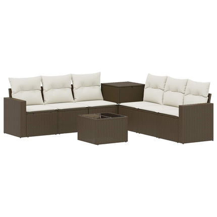 Sofa Sæt 8 stk. Brun og Creme Hvid Poly Rattan og Stål