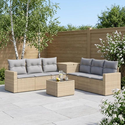 Sofa Sæt 8 stk. Beige og lys grå Poly Rattan og Stål