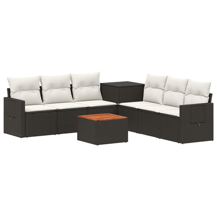 Sofa Sæt 8 stk. Sort og Cremehvid Poly Rattan og Stål