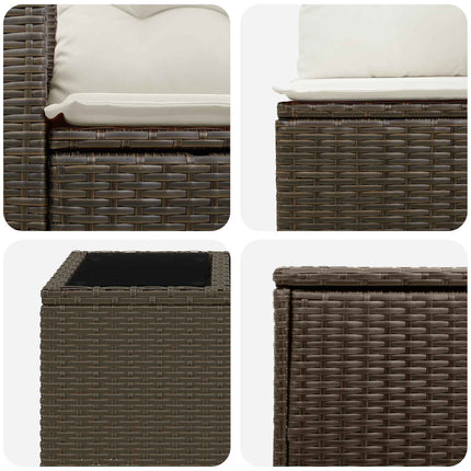 Sofa Sæt 8 stk. Brun og Creme Hvid Poly Rattan og Stål