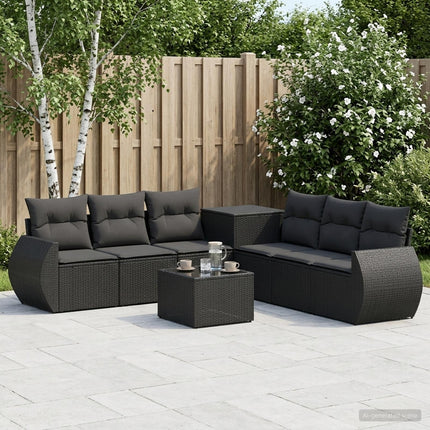 Sofa Sæt 8 stk. Sort Poly Rattan og Stål