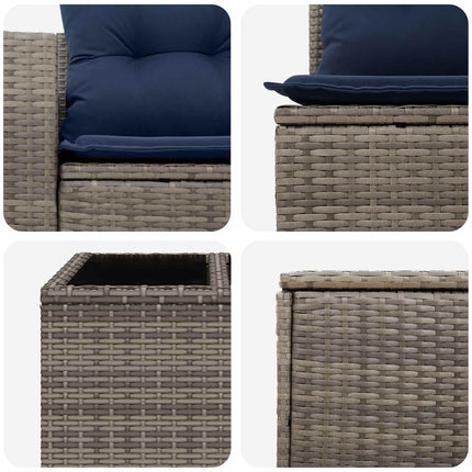 Sofa Sæt 8 stk. Grå og Marineblå Poly Rattan og Stål