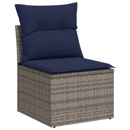 Sofa Sæt 8 stk. Grå og Marineblå Poly Rattan og Stål