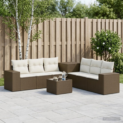 Sofa Sæt 8 stk. Brun og Creme Hvid Poly Rattan og Stål
