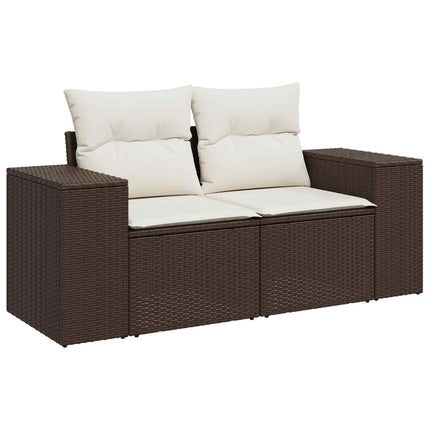 Sofa Sæt 8 stk. Brun og Creme Hvid Poly Rattan og Stål