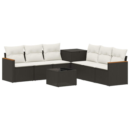 Sofa Sæt 8 stk. Sort og Cremehvid Poly Rattan og Stål