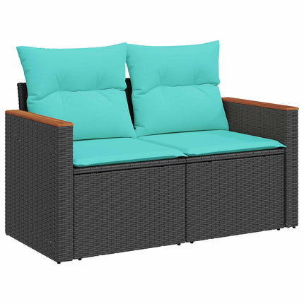 Sofa Sæt 8 stk. Sort og Blå Poly Rattan og Stål