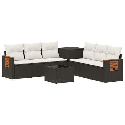 Sofa Sæt 8 stk. Sort og Cremehvid Poly Rattan og Stål