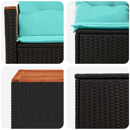 Sofa Sæt 8 stk. Sort og Blå Poly Rattan og Stål