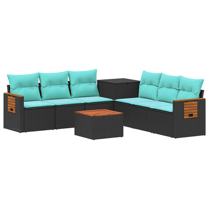 Sofa Sæt 8 stk. Sort og Blå Poly Rattan og Stål
