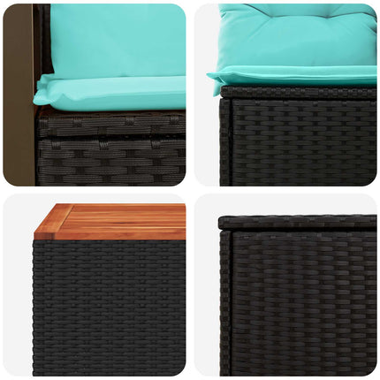 Sofa Sæt 8 stk. Sort og Blå Poly Rattan og Stål
