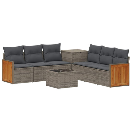 Sofa Sæt 8 stk. Grå og Mørkegrå Poly Rattan og Stål