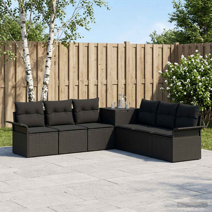 Sofa Sæt 7 stk. Sort Poly Rattan og Stål