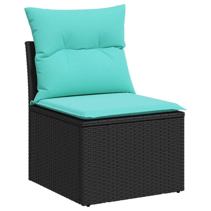 Sofa Sæt 7 stk. Sort og Blå Poly Rattan og Stål
