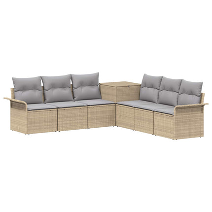 Sofa Sæt 7 stk. Beige og lys grå Poly Rattan og Stål