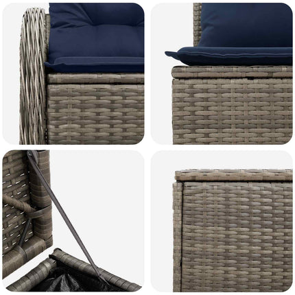 Sofa Sæt 7 stk. Grå og Marineblå Poly Rattan og Stål