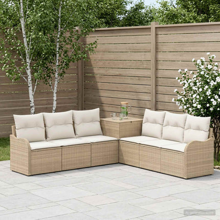 Sofa Sæt 7 stk. Beige og cremehvid Poly Rattan og Stål