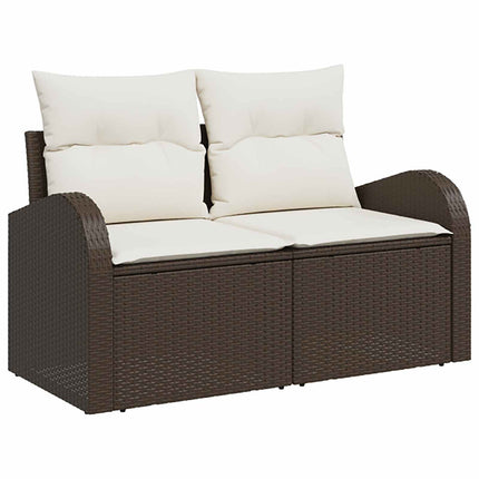 Sofa Sæt 7 stk. Brun og Creme Hvid Poly Rattan og Stål