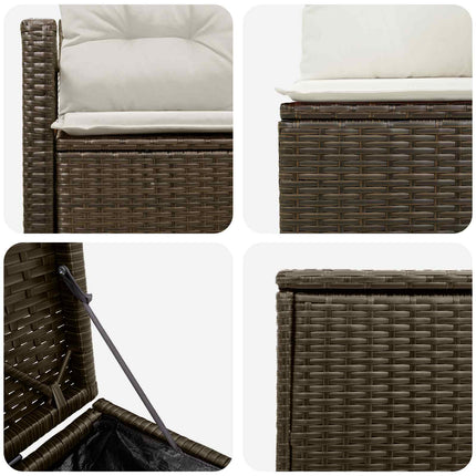 Sofa Sæt 7 stk. Brun og Creme Hvid Poly Rattan og Stål