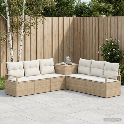 Sofa Sæt 7 stk. Beige og cremehvid Poly Rattan og Stål