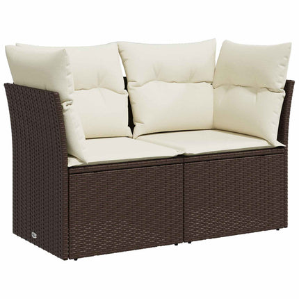 Sofa Sæt 7 stk. Brun og Creme Hvid Poly Rattan og Stål
