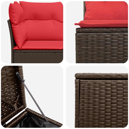 Sofa Sæt 7 stk. Brun og Rød Poly Rattan og Stål