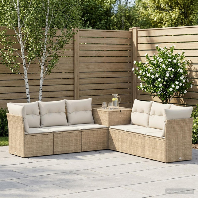 Sofa Sæt 7 stk. Beige og cremehvid Poly Rattan og Stål