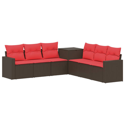 Sofa Sæt 7 stk. Brun og Rød Poly Rattan og Stål