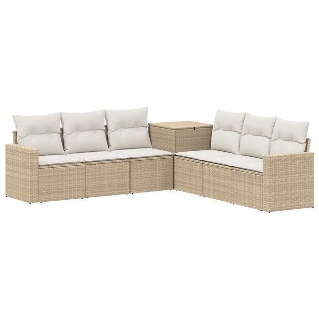 Sofa Sæt 7 stk. Beige og cremehvid Poly Rattan og Stål
