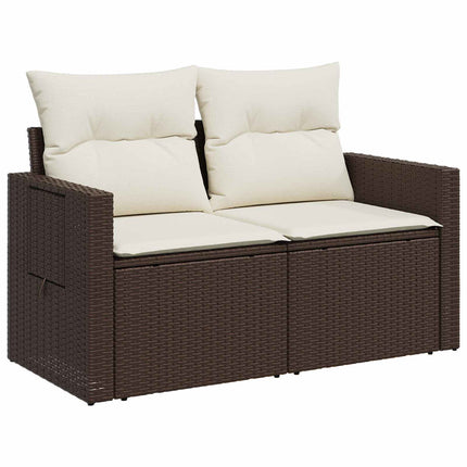 Sofa Sæt 7 stk. Brun og Creme Hvid Poly Rattan og Stål