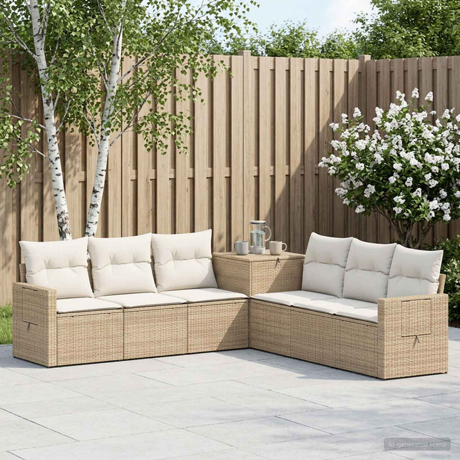Sofa Sæt 7 stk. Beige og cremehvid Poly Rattan og Stål
