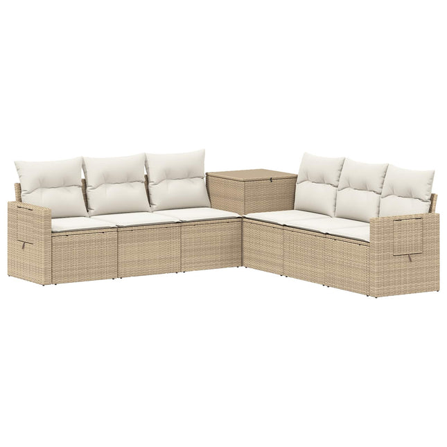 Sofa Sæt 7 stk. Beige og cremehvid Poly Rattan og Stål