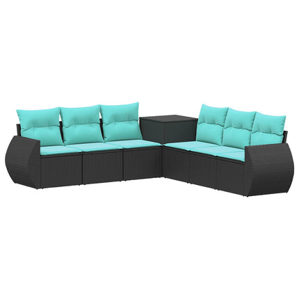 Sofa Sæt 7 stk. Sort og Blå Poly Rattan og Stål