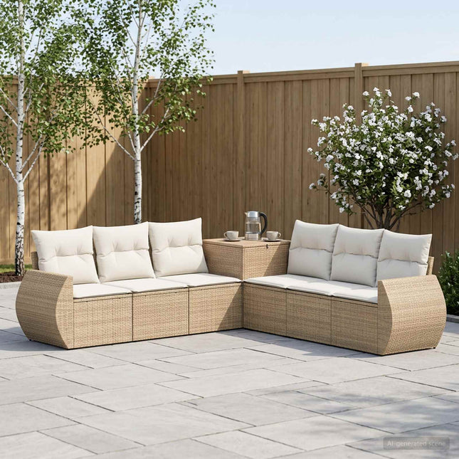 Sofa Sæt 7 stk. Beige og cremehvid Poly Rattan og Stål