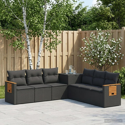 Sofa Sæt 7 stk. Sort Poly Rattan og Stål