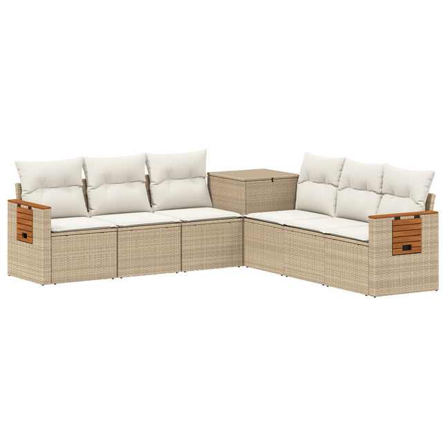 Sofa Sæt 7 stk. Beige og cremehvid Poly Rattan og Stål