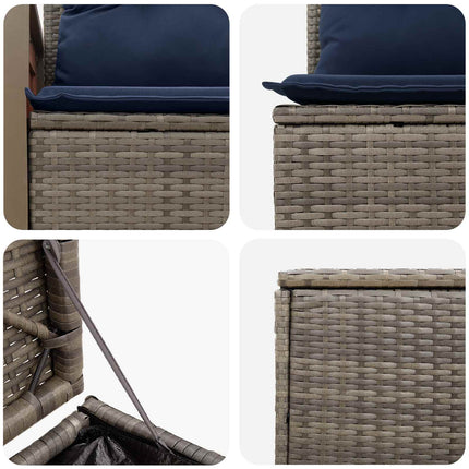 Sofa Sæt 7 stk. Grå og Marineblå Poly Rattan og Stål