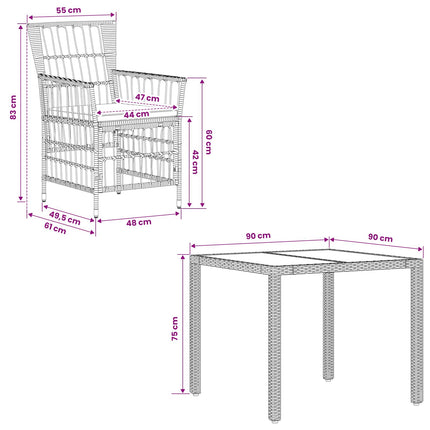 Udendørs spise sæt 3 stk. Sort polyrattan